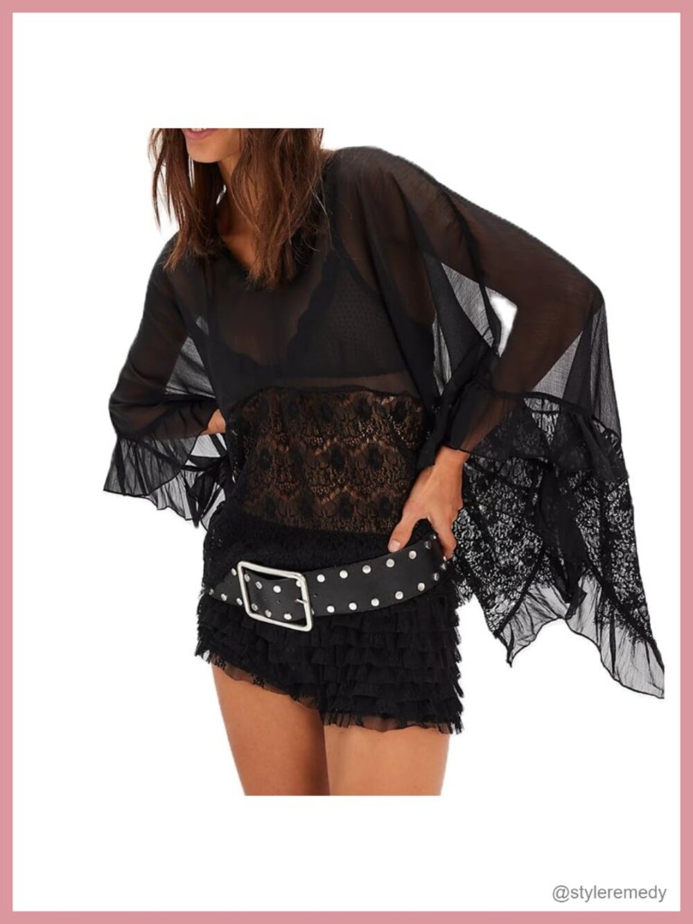 Sheer Chiffon Poncho Top Long Sleeve Flowy Cover Up Blouse